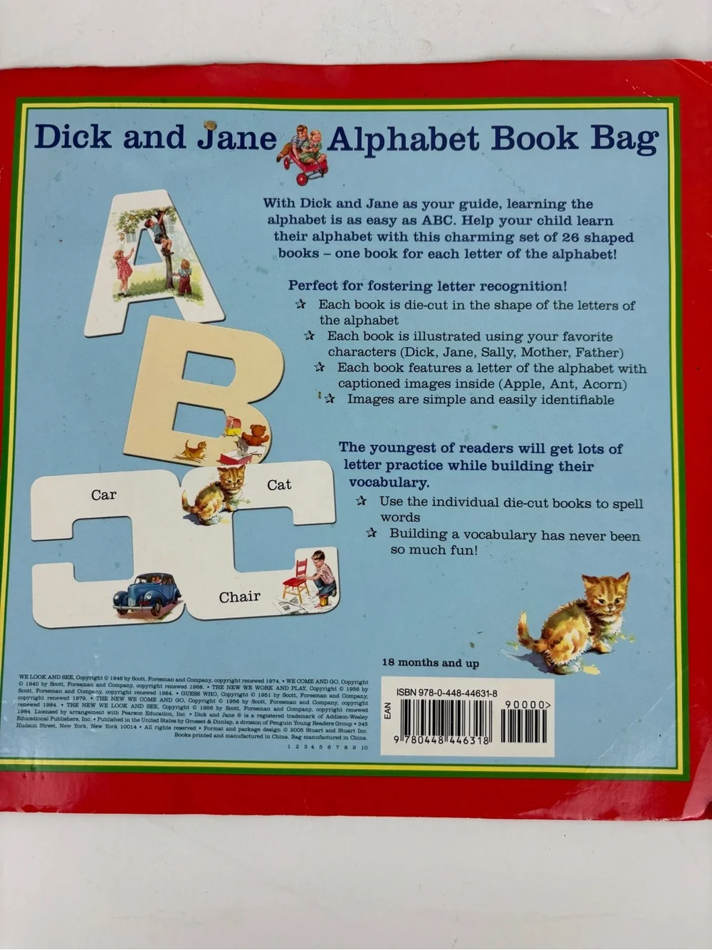 Dick & Jane Alphabet Book Bag-Learning Die-cut A-Z Teaching Aids/Nostalgia Decor